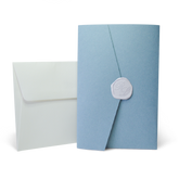 Partecipazione Matrimonio rettangolare Elegante con  Cover Celeste modello Pocketfold   - Codice F1764